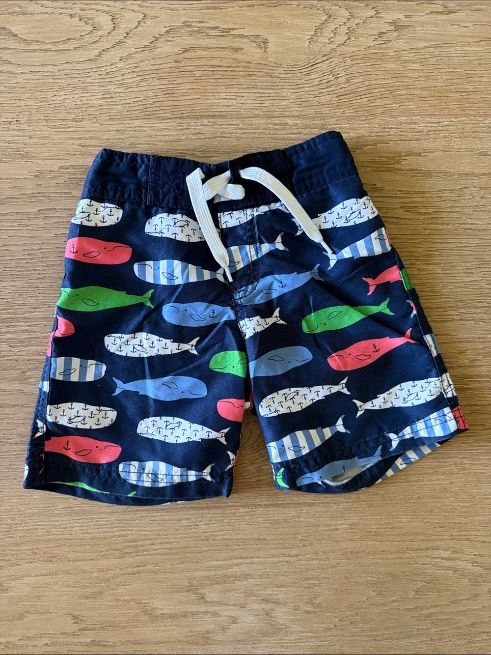 Janie and Jack Boys 3T Navy Swim Trunks with Multicolor Whale Print